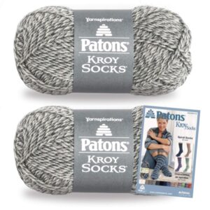 patons kroy socks yarn, 2-pack, grey marl plus pattern