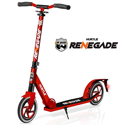 Hurtle Renegade Kick Scooters for Kids Teenagers Adults- 2 Wheel Kids Scooter with Adjustable T-Bar Handlebar - Alloy Anti-Slip Deck - Portable Folding Scooters for Kids with Carrying Strap