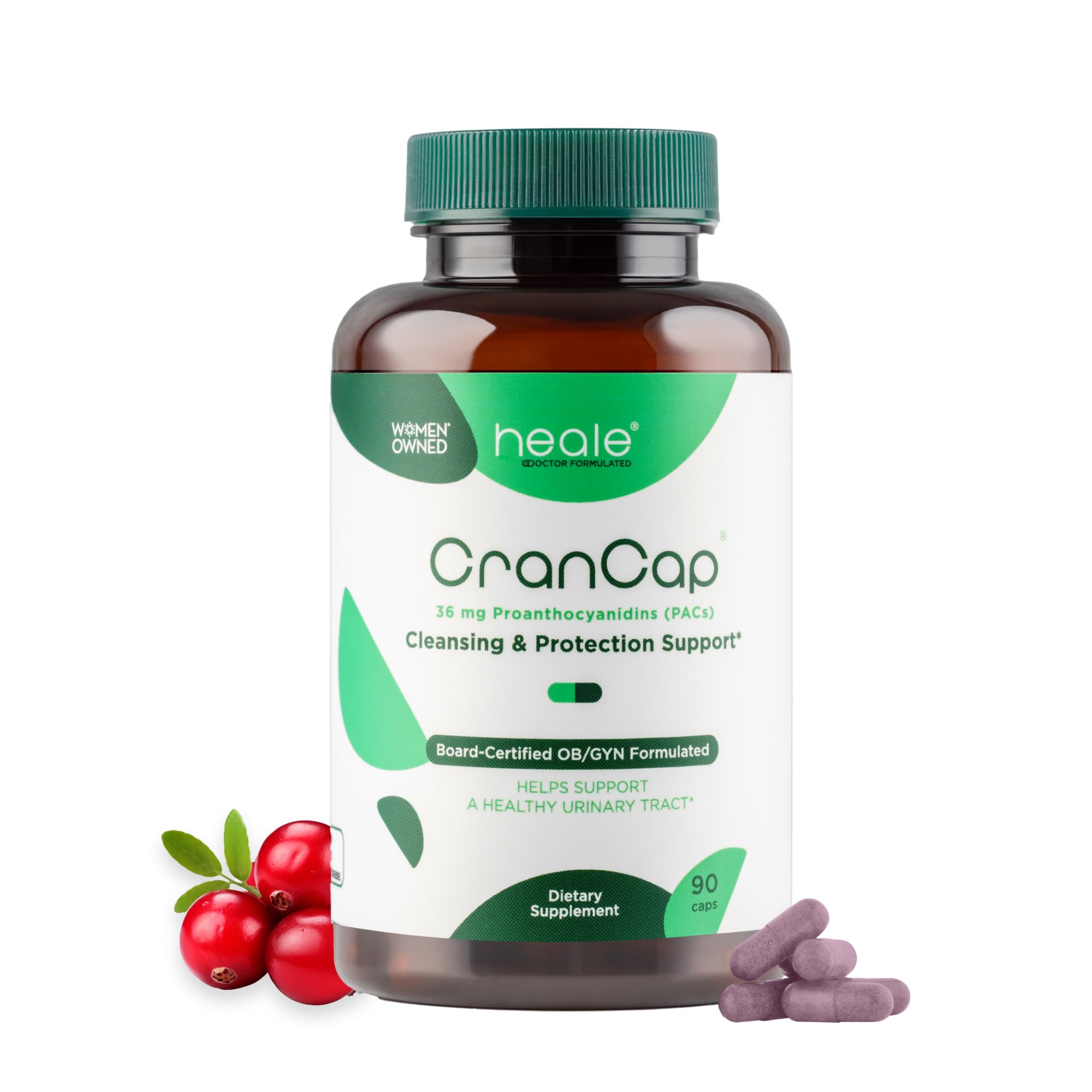 CranCap - Cranberry Pills - Urinary Tract Health Cranberry Supplement - 36mg of Potent PACs - Non GMO, Vegan, Gluten Free - by Heale - 90 Capsules