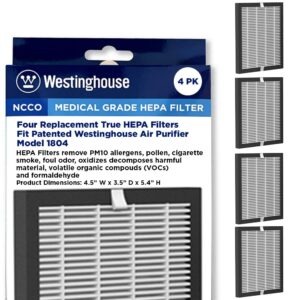 westinghouse air purifier true hepa filter replacement compatible with 1804 model (set of 4)