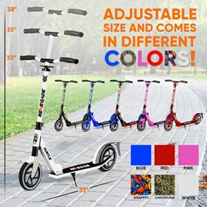 Hurtle Renegade Kick Scooters for Kids Teenagers Adults- 2 Wheel Kids Scooter with Adjustable T-Bar Handlebar - Alloy Anti-Slip Deck - Portable Folding Scooters for Kids with Carrying Strap