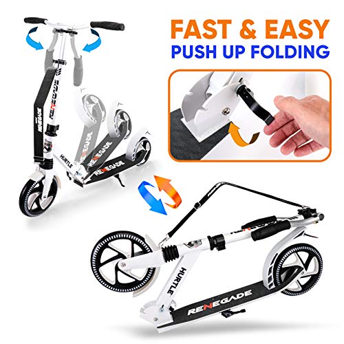 Hurtle Renegade Kick Scooters for Kids Teenagers Adults- 2 Wheel Kids Scooter with Adjustable T-Bar Handlebar - Alloy Anti-Slip Deck - Portable Folding Scooters for Kids with Carrying Strap