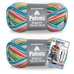 patons kroy socks yarn, 2-pack, meadow stripes plus pattern