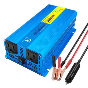 lvyuan 1000w pure sine wave power inverter dc 12v to 110v ac converter with dual ac outlets comapct size and daul 3.1a usb car charger for car home laptop