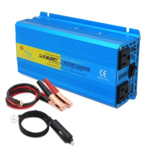 LVYUAN 1000W Pure Sine Wave Power Inverter DC 12V to 110V AC Converter with Dual AC Outlets Comapct Size and Daul 3.1A USB Car Charger for Car Home Laptop