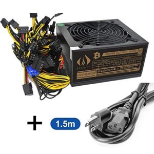 HVVH 20+4 Pin Silent Noise Reduction Miner/PC GPU ATX 1600W Power Supply 87 Plus Gold Designed for US Voltage 110V 1600w Mining ETH PSU Max Support 8 Graphics with 1.5m US Plug Adapter Cable