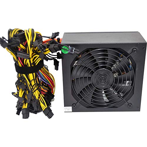 HVVH 20+4 Pin Silent Noise Reduction Miner/PC GPU ATX 1600W Power Supply 87 Plus Gold Designed for US Voltage 110V 1600w Mining ETH PSU Max Support 8 Graphics with 1.5m US Plug Adapter Cable