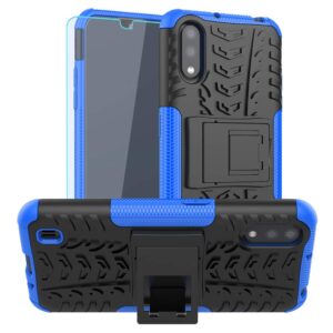 sktgslamy galaxy a01 case, with hd screen protector, [shockproof] tough rugged dual layer protective case hybrid kickstand cover for samsung galaxy a01 (blue)