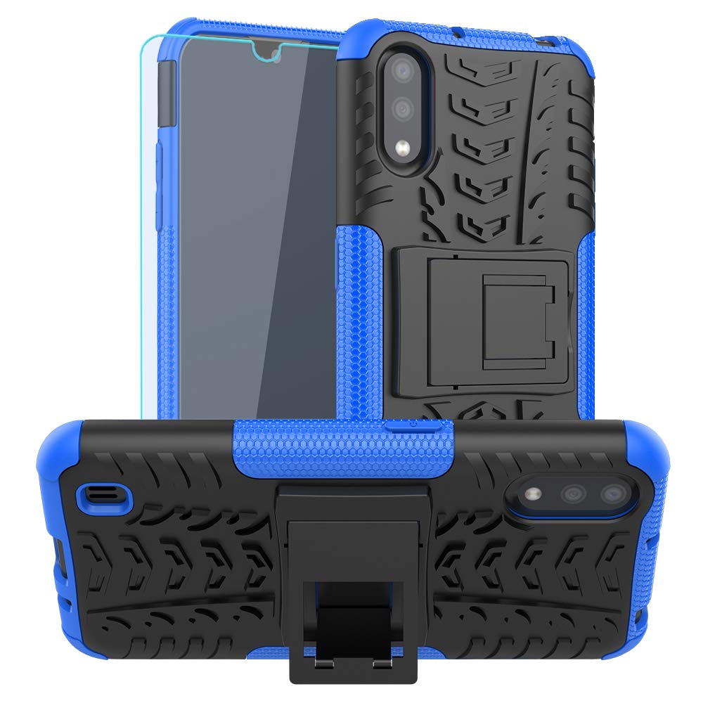 SKTGSLAMY Galaxy A01 Case, with HD Screen Protector, [Shockproof] Tough Rugged Dual Layer Protective Case Hybrid Kickstand Cover for Samsung Galaxy A01 (Blue)