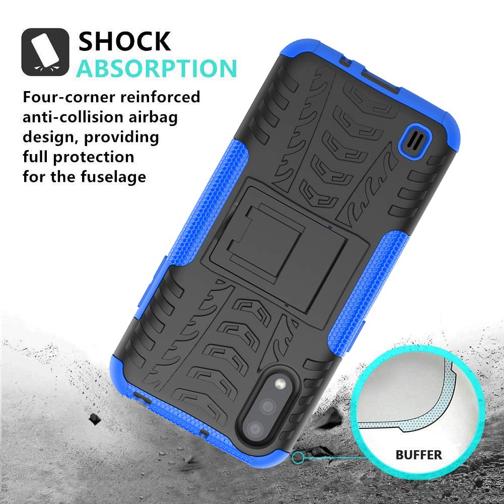 SKTGSLAMY Galaxy A01 Case, with HD Screen Protector, [Shockproof] Tough Rugged Dual Layer Protective Case Hybrid Kickstand Cover for Samsung Galaxy A01 (Blue)