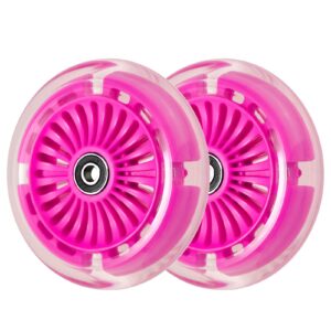120mm 3-wheeled scooter front led light up replacement wheels, kid scooter flashing wheel set for kid push kick scooter (pair) (pink)