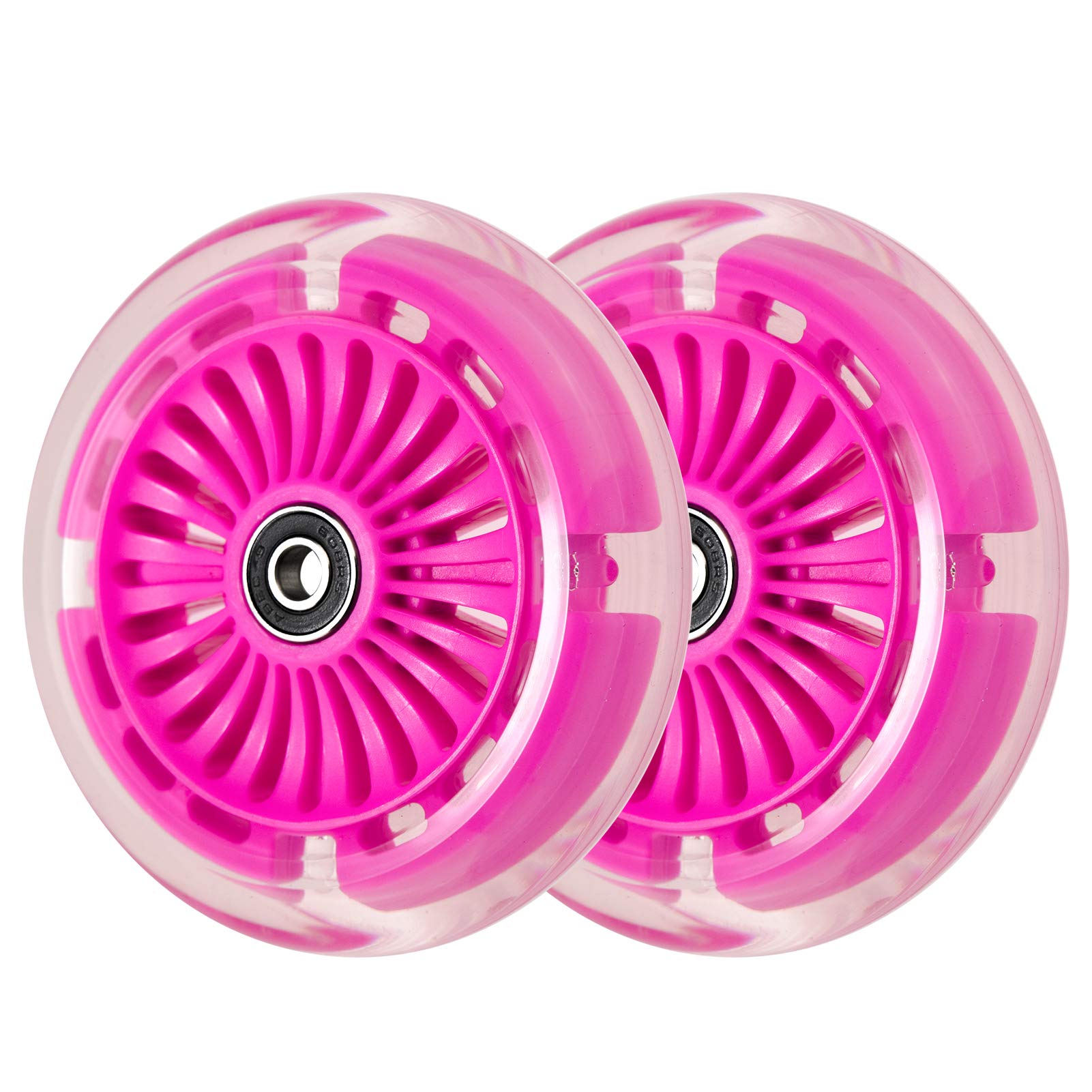 120mm 3-Wheeled Scooter Front Led Light Up Replacement Wheels, Kid Scooter Flashing Wheel Set for Kid Push Kick Scooter (Pair) (Pink)