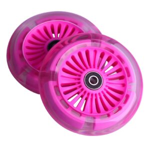 120mm 3-Wheeled Scooter Front Led Light Up Replacement Wheels, Kid Scooter Flashing Wheel Set for Kid Push Kick Scooter (Pair) (Pink)