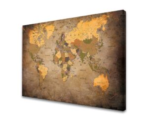 baisuwallart-a61069 1 piece vintage world map canvas wall art- ready to hang - home office decor picture prints for living room bedroom abstract painting artwork 24x36inches x1pcs