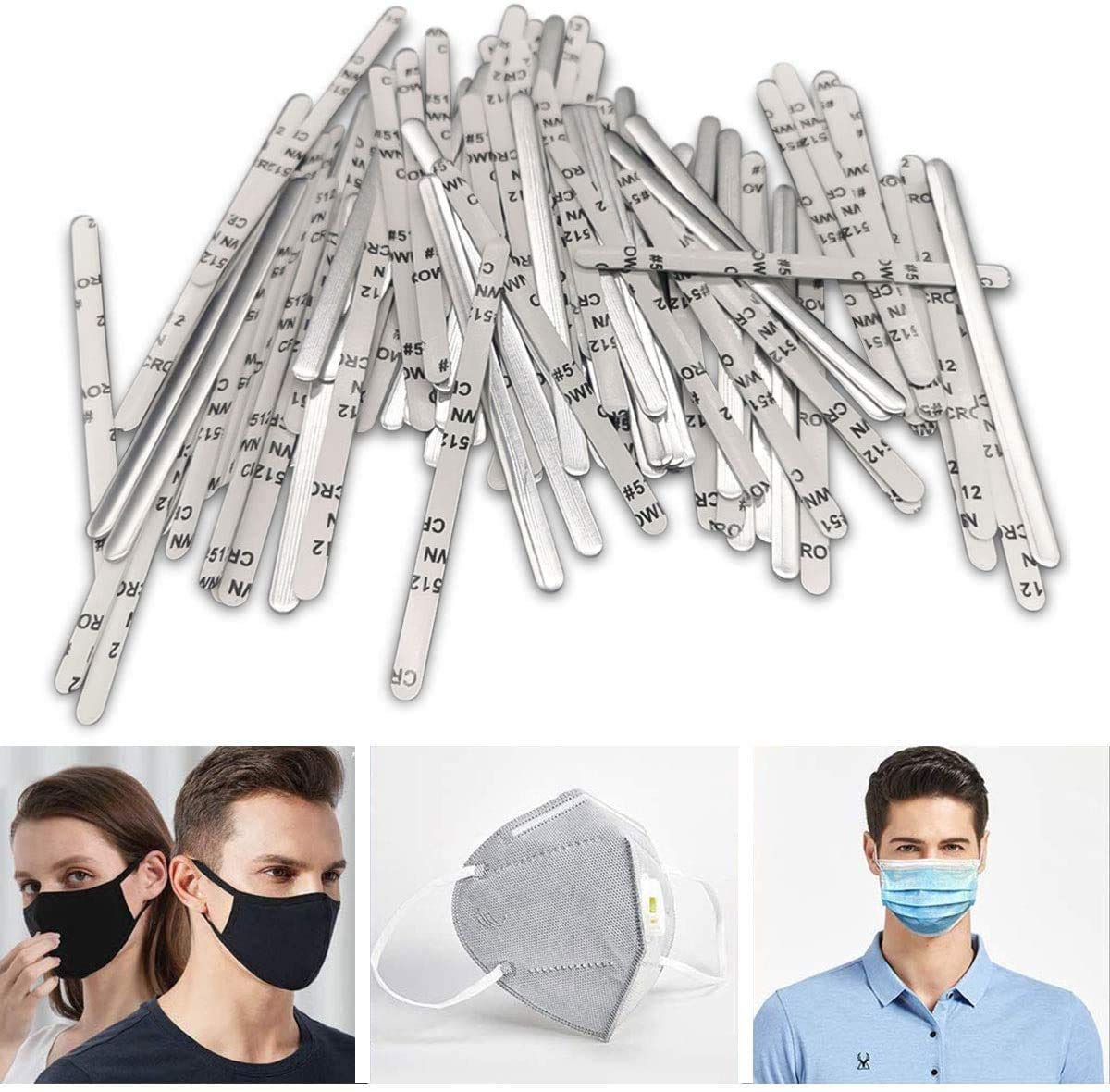 Nose Bridge Strips for Masks, Aluminum Metal Nose Strip, Adjustable Nose Clips Wire for DIY Mask Making Accessories for Sewing Crafts, 100Pcs