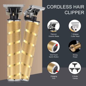 SURKER Electric Pro Li Clippers Barber Accessories Grooming Waterproof Rechargeable Cordless Close Cutting T-Blade Trimmer Hair Clippers for Men(Gold)