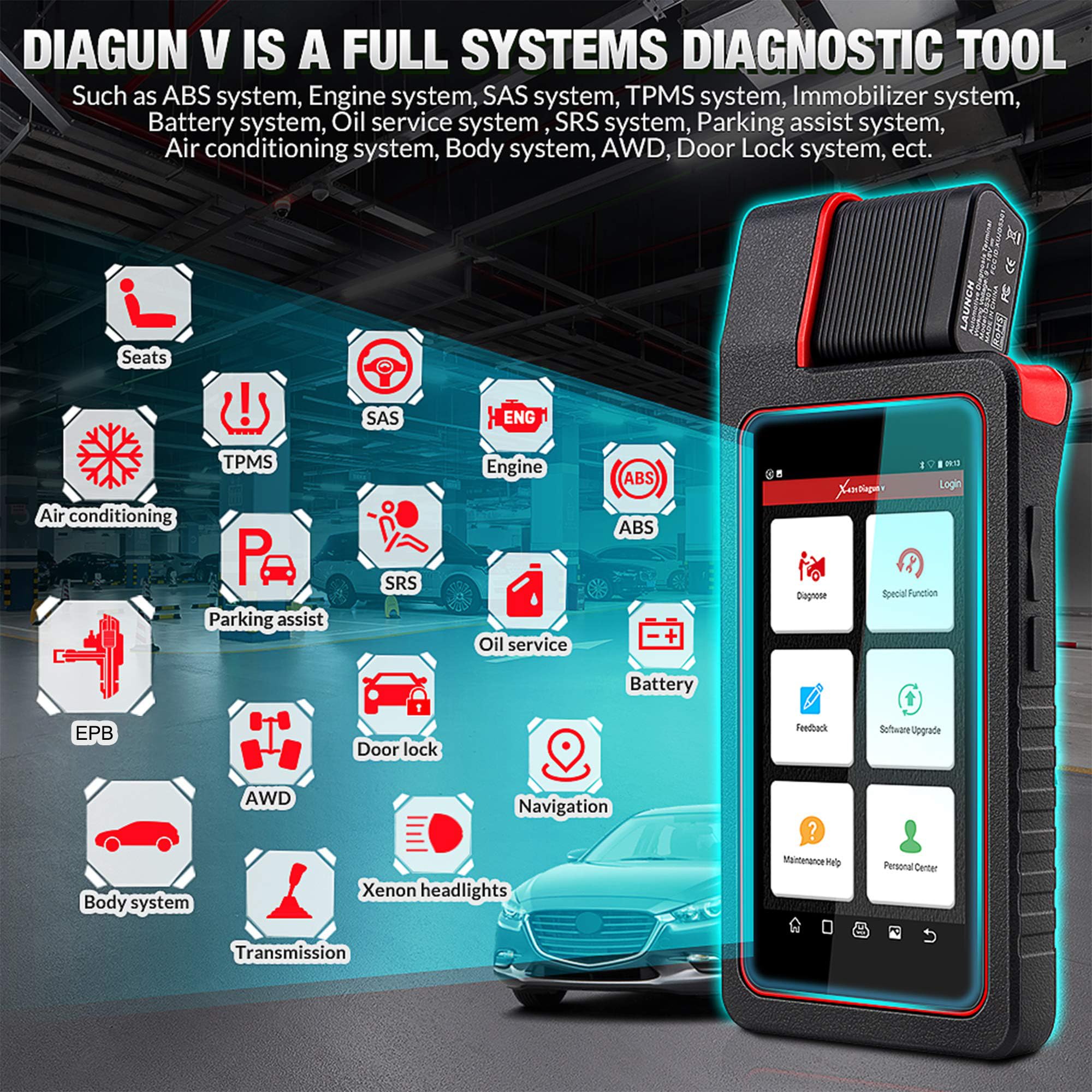 2022 New Ver. LAUNCH X431 DIAGUN V BiDirectional Scan Tool Full System Diagnostic Tool,ECU Coding,Active Test,35+ Reset,2 Years Free Update +TPMS Tool