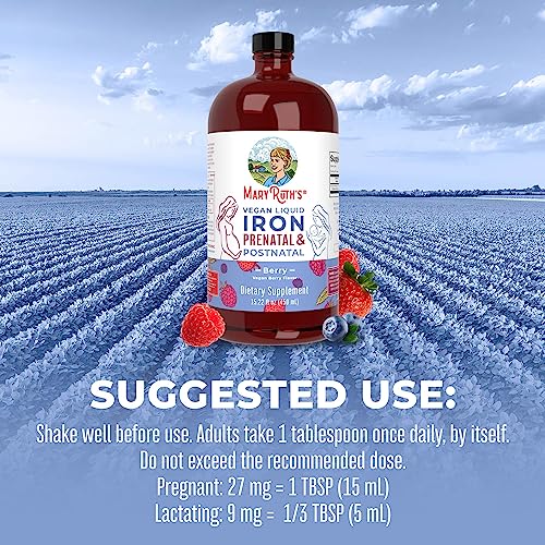 MaryRuth Organics | Liquid Iron Supplement Prenatal & Postnatal for Pregnant & Lactating | Iron Deficiency | Immune Support | Sugar/Gluten Free | Vegan | Non-GMO | 15.22 Fl Oz