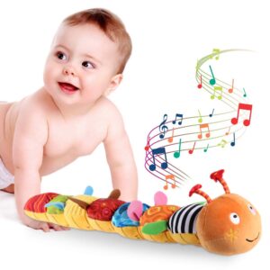 jericetoy baby toys musical caterpillar infant toy with rattle crinkle squeaker tummy time toy sensory toys for tummy time babies girl boy 0 3 6 9 12 months gifts