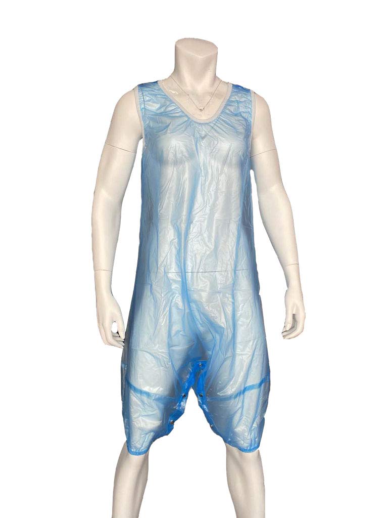 Haian PVC AB Unisex Snap Through Crotch Romper (Large, Transparent Blue)