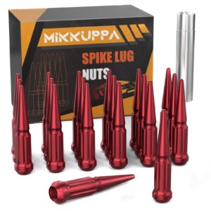 mikkuppa 1/2-20 wheel spike lug nuts, 20pcs red spike lug nuts 1/2x20 solid 4.4" tall acorn lug nut with 1 socket key replacement for jeep wrangler cherokee liberty
