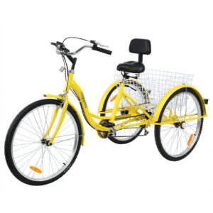 iglobalbuy adult tricycles 26 inch 7 speed 3 wheel bikes for adult tricycle trike cruise bike large size basket for recreation, shopping