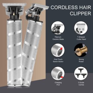 SURKER Electric Pro Li Clippers Barber Accessories Grooming Waterproof Rechargeable Cordless Close Cutting T-Blade Trimmer Hair Clippers for Men（Silver）