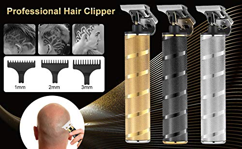 SURKER Electric Pro Li Clippers Barber Accessories Grooming Waterproof Rechargeable Cordless Close Cutting T-Blade Trimmer Hair Clippers for Men（Silver）