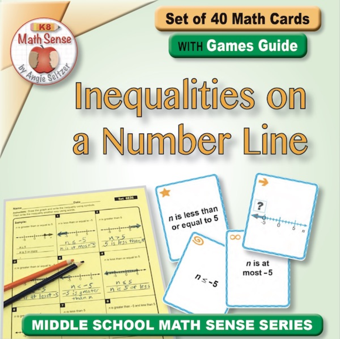 Inequalities on a Number Line: 40 Math Cards with Games Guide 6E26