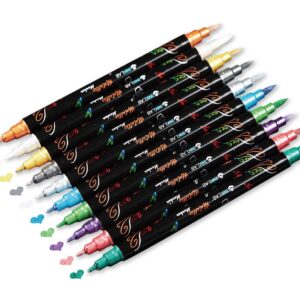 INK LAB Metallic Marker Pens Dual Tip 10 Colors Metallic Pens for Card Making Rock Painting Album Scrapbook Metal Wood Ceramic Glass, Medium & Brush Tip