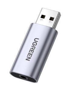 ugreen usb to audio jack usb external sound card 3.5mm audio adapter 2 in 1 usb a to aux trrs headphone adapter microphone stereo jack aluminum compatible with ps5 pc windows mac linux laptop desktop