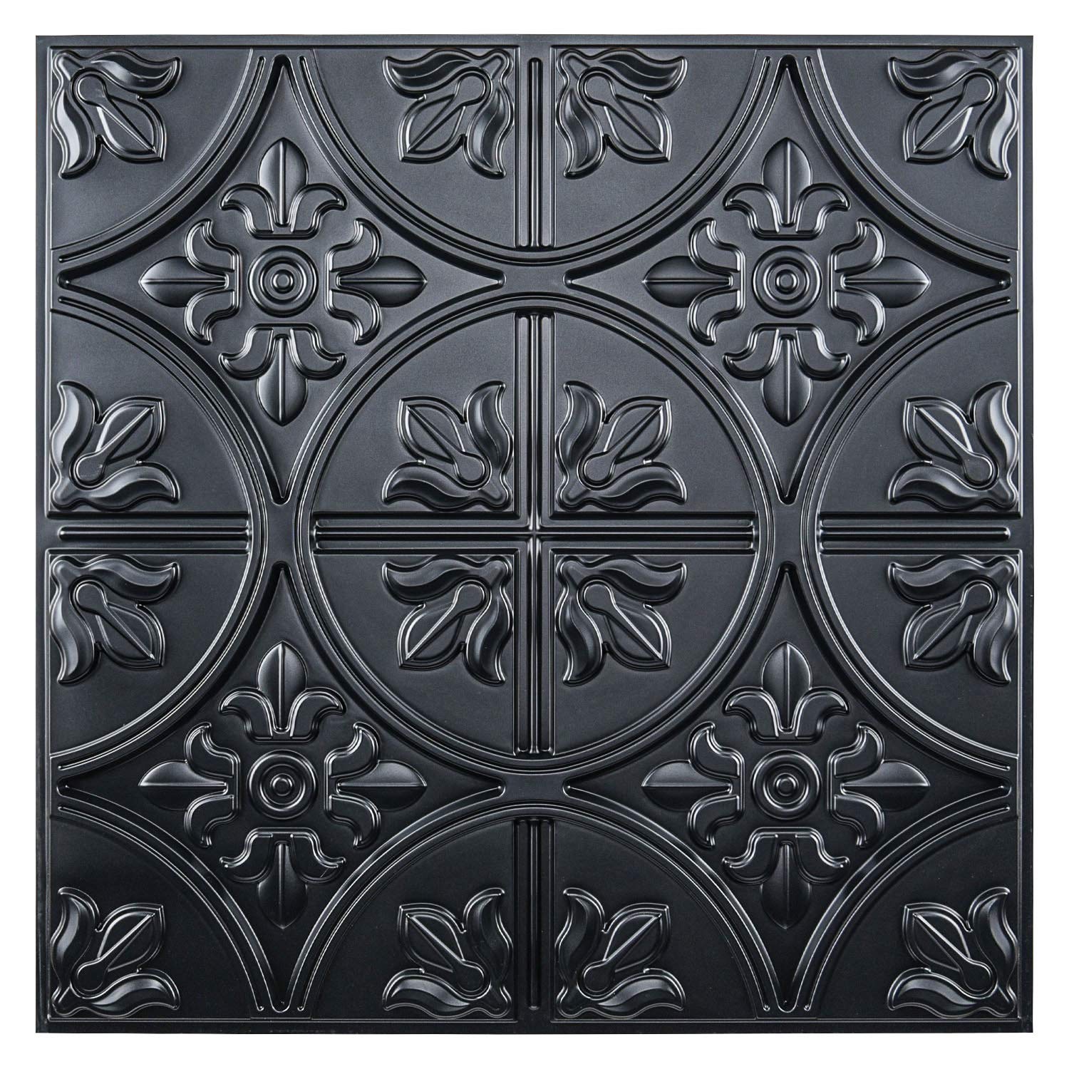 Art3d Drop Ceiling Tiles 2x2, Glue-up Ceiling Panel, Fancy Classic Style in Black