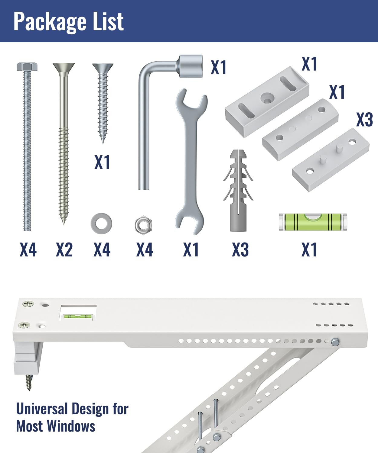 LuckIn AC Window Air Conditioner Support Bracket, Universal for 12,000-24,000 BTU AC Units, Up to 165 lbs, Heavy Duty AC Mounting Bracket, Adjustable Extender Leg & Built-in Bubble Spirit Level