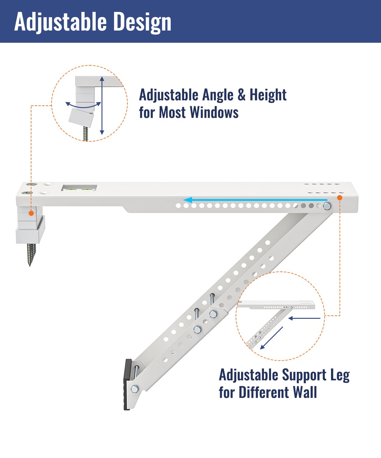 LuckIn AC Window Air Conditioner Support Bracket, Universal for 12,000-24,000 BTU AC Units, Up to 165 lbs, Heavy Duty AC Mounting Bracket, Adjustable Extender Leg & Built-in Bubble Spirit Level