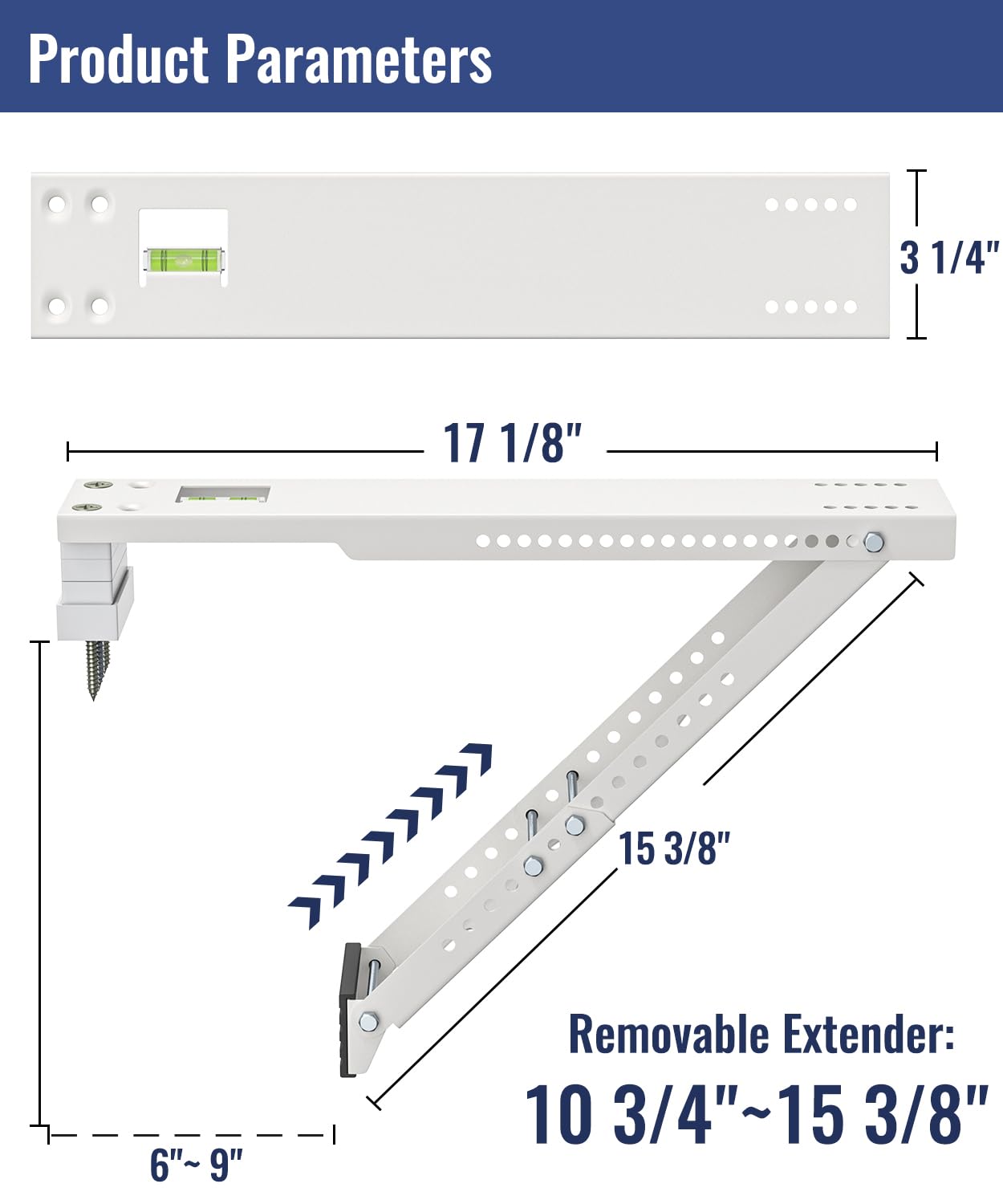 LuckIn AC Window Air Conditioner Support Bracket, Universal for 12,000-24,000 BTU AC Units, Up to 165 lbs, Heavy Duty AC Mounting Bracket, Adjustable Extender Leg & Built-in Bubble Spirit Level