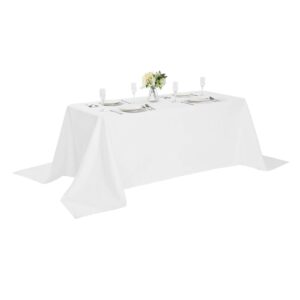 rectangle tablecloth 90x132 inch washable polyester fabric table cloth for wedding party dining banquet decoration（90x132, white）