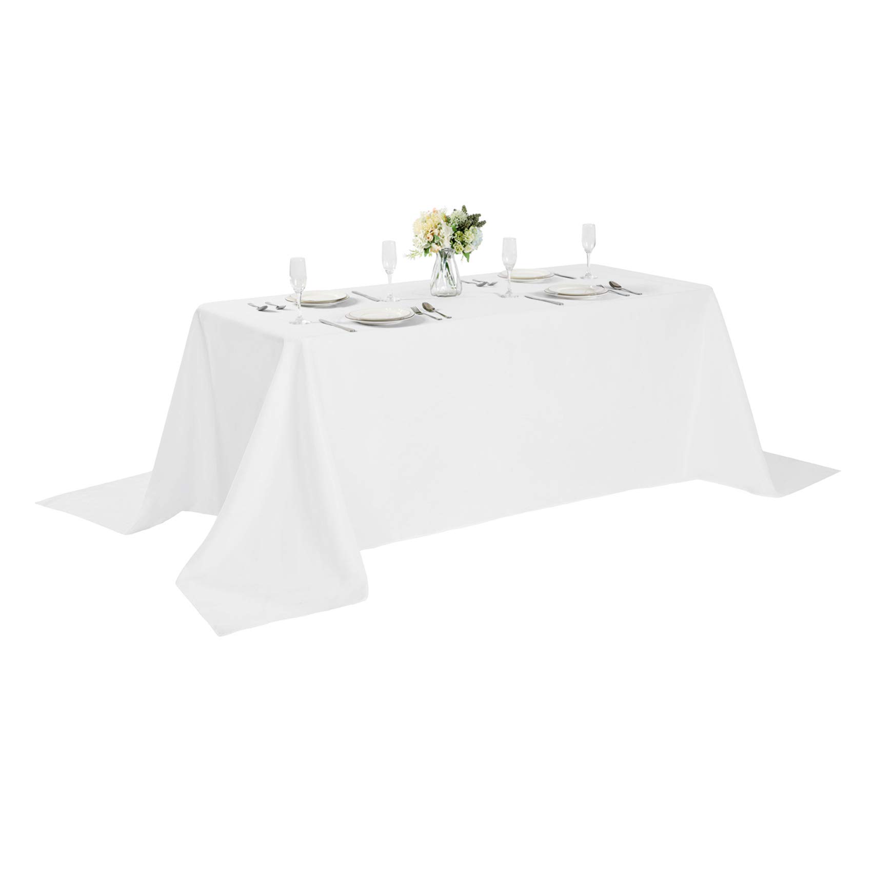 Rectangle Tablecloth 90x132 inch Washable Polyester Fabric Table Cloth for Wedding Party Dining Banquet Decoration（90x132, White）