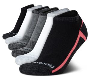 reebok women''s no-show athletic performance low cut cushioned socks (6 pack), size 4-10, black/heather grey