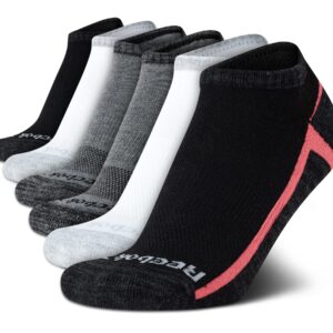 Reebok Women''s No-Show Athletic Performance Low Cut Cushioned Socks (6 Pack), Size 4-10, Black/Heather Grey