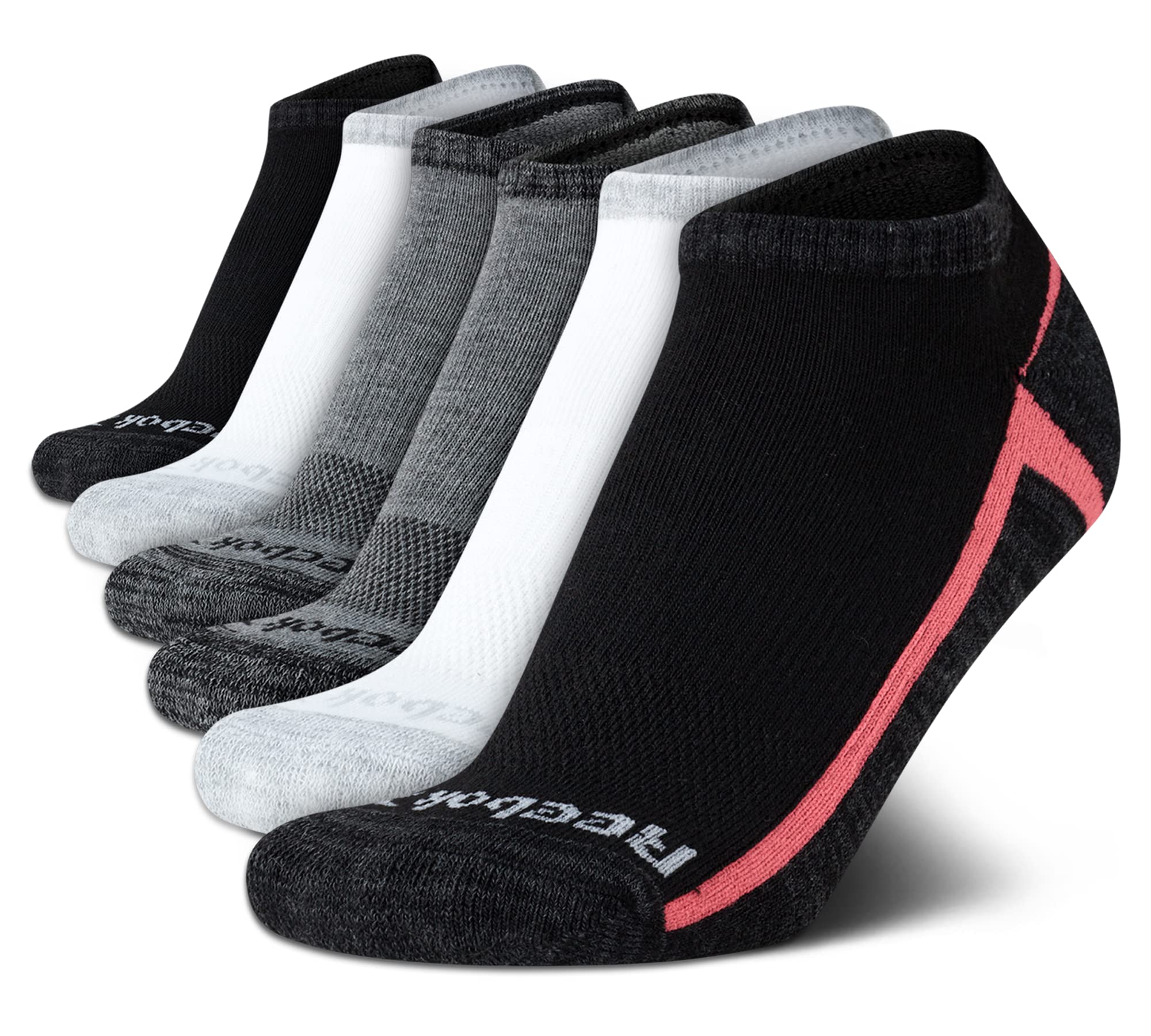 Reebok Women''s No-Show Athletic Performance Low Cut Cushioned Socks (6 Pack), Size 4-10, Black/Heather Grey