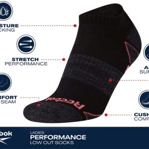 Reebok Women''s No-Show Athletic Performance Low Cut Cushioned Socks (6 Pack), Size 4-10, Black/Heather Grey