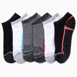 Reebok Women''s No-Show Athletic Performance Low Cut Cushioned Socks (6 Pack), Size 4-10, Black/Heather Grey