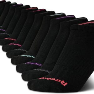 Reebok Women's Athletic Socks - Performance Low Cut Socks (12 Pack), Size 4-10, All Black