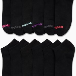 Reebok Women's Athletic Socks - Performance Low Cut Socks (12 Pack), Size 4-10, All Black