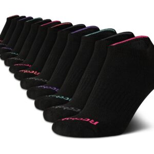 Reebok Women's No Show Athletic Breathable Low Cut Cushioned Socks (12 Pack), Size 4-10, Solid Black