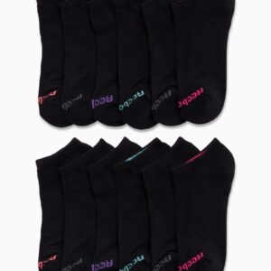 Reebok Women's No Show Athletic Breathable Low Cut Cushioned Socks (12 Pack), Size 4-10, Solid Black