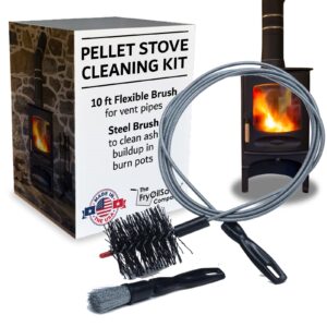 pellet stove & dryer vent cleaner kit, 10ft. flexible long dryer vent cleaner, lint remover, steel chimney brush, ideal cleaning kit for pellet wood stove, chimneys, dryer vent by fryoilsaver co. b67c