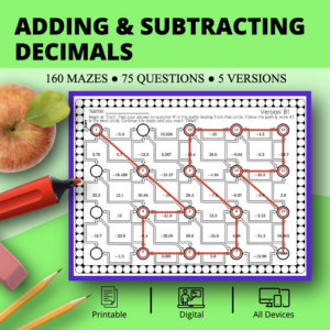 adding & subtracting decimals maze activity sets