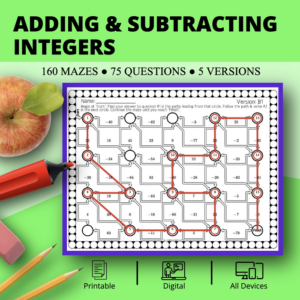 adding & subtracting positive & negative integers maze activity sets