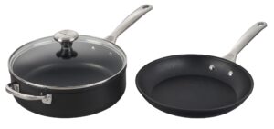 le creuset toughened nonstick pro cookware set, 3 pc. (10" fry pan, 4.25 qt. saute pan with lid),gray